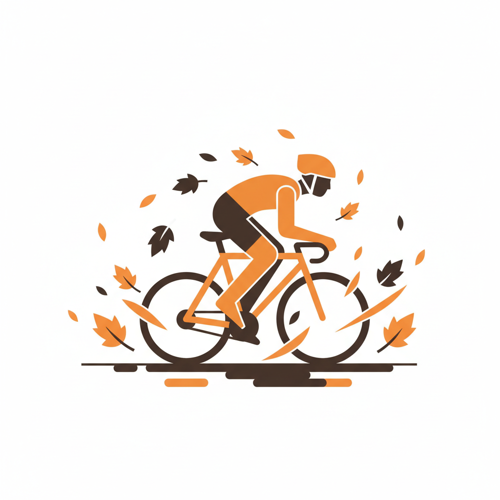 Illustration : cycliste qui roule dans les feuilles d'automne